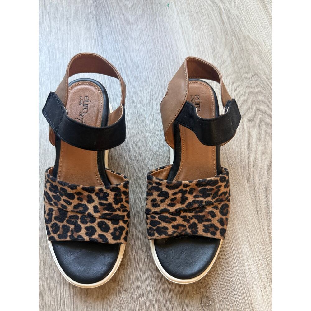 Euro Soft by Soft Jena Leopard Strappy Sandal, Women's size 7, comfort wedge